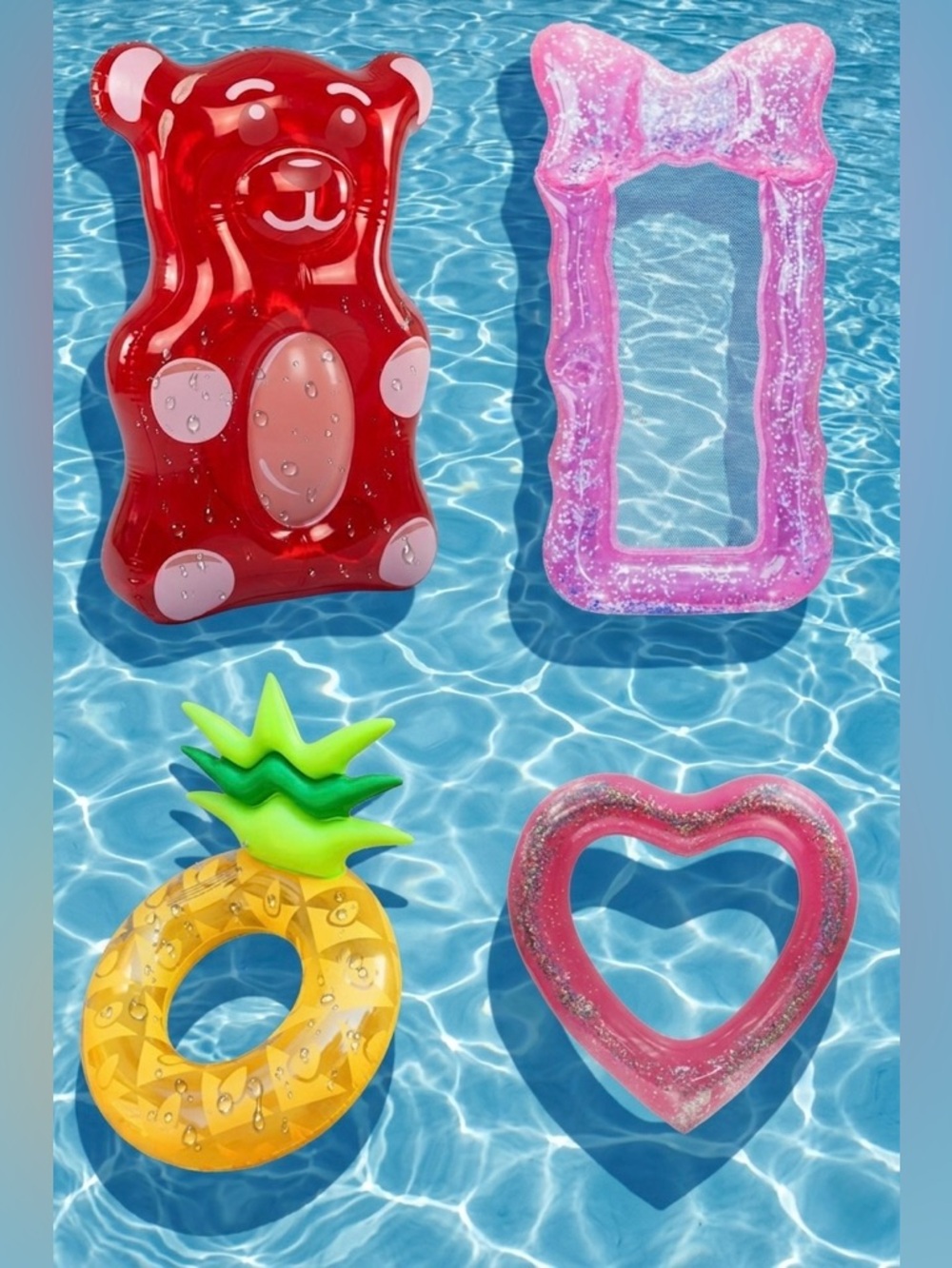 Pool Floats-Glitter Heart, Coquette Bow, Gummy Bear, Pineapple